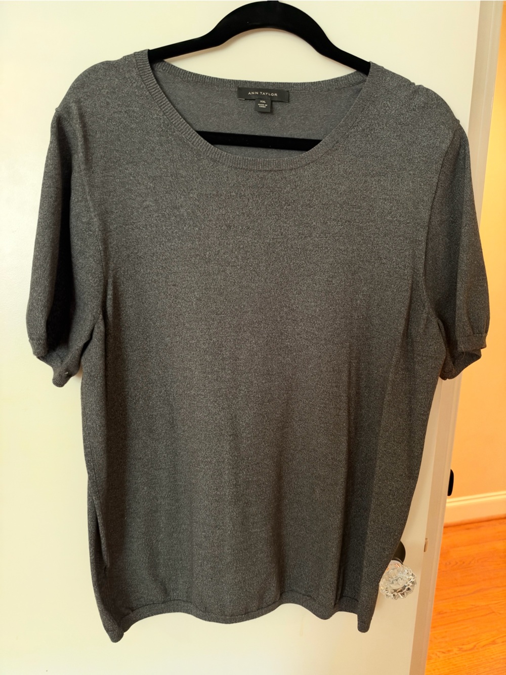 Ann Taylor Women's Charcoal Gray Short-Sleeve Hybrid Top